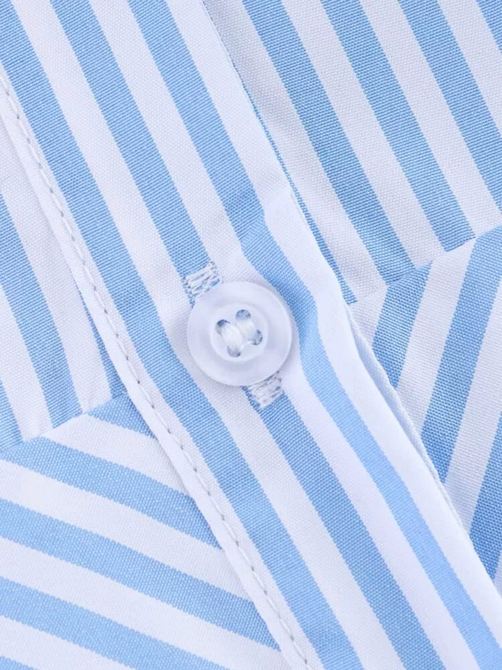 Vestido de verão listrado com babados e botão único 