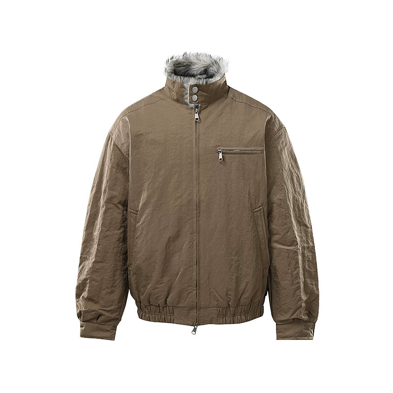 Faux pels krage bomull fjelljakke retro passform 