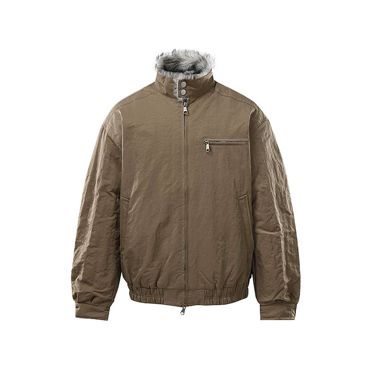 Faux pels krage bomull fjelljakke retro passform 