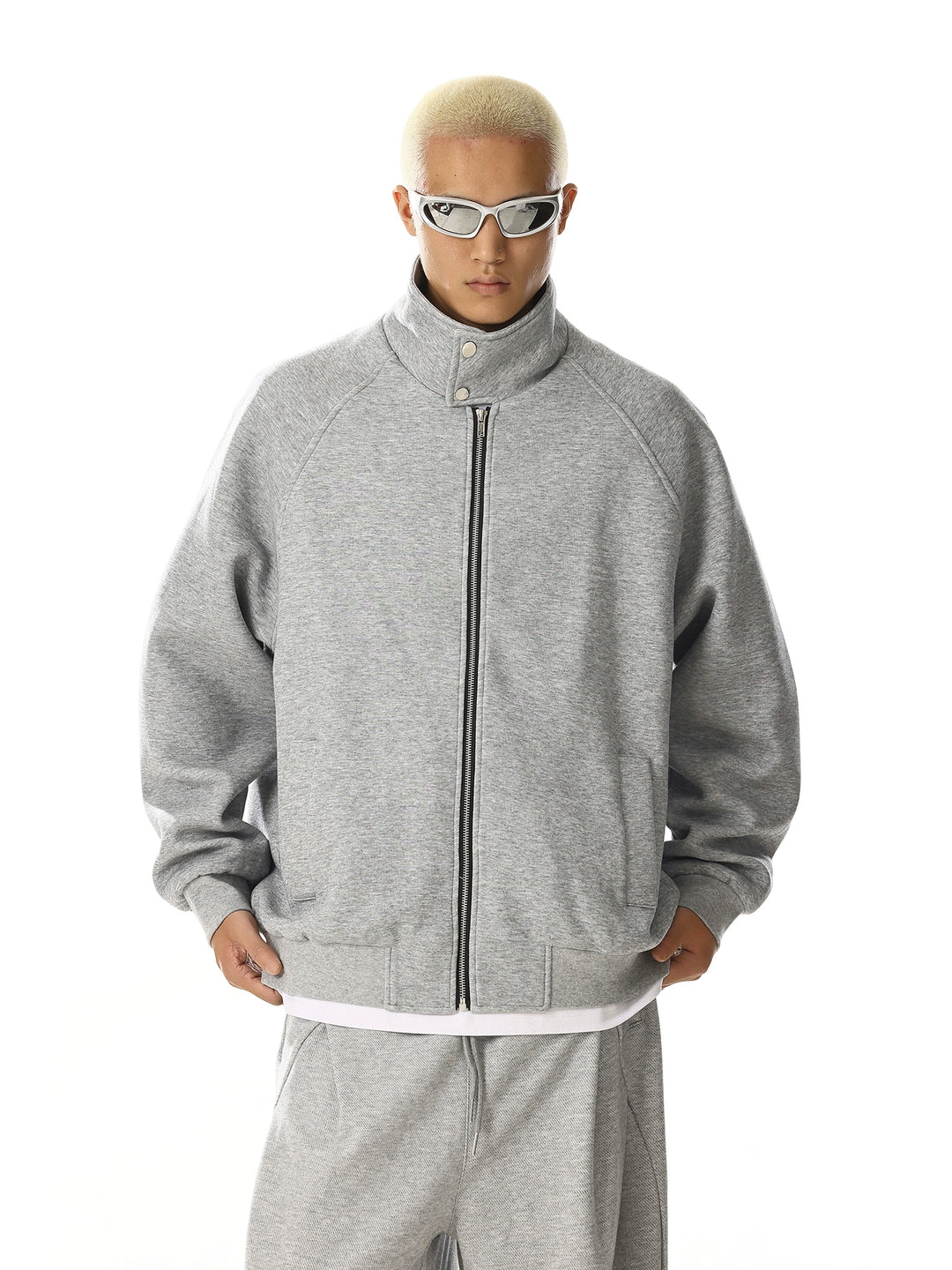 Reißverschluss Stehkragen lockere Strickjacke 