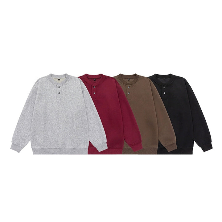 Sudadera pullover de ajuste suelto con cuello Henley 
