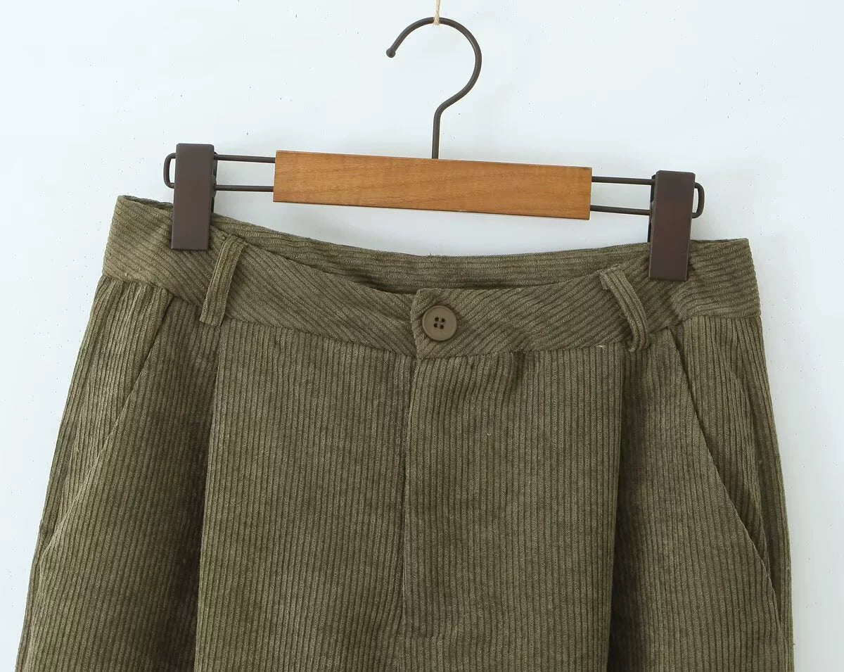 Calças Casuais Retas de Veludo Cotele 