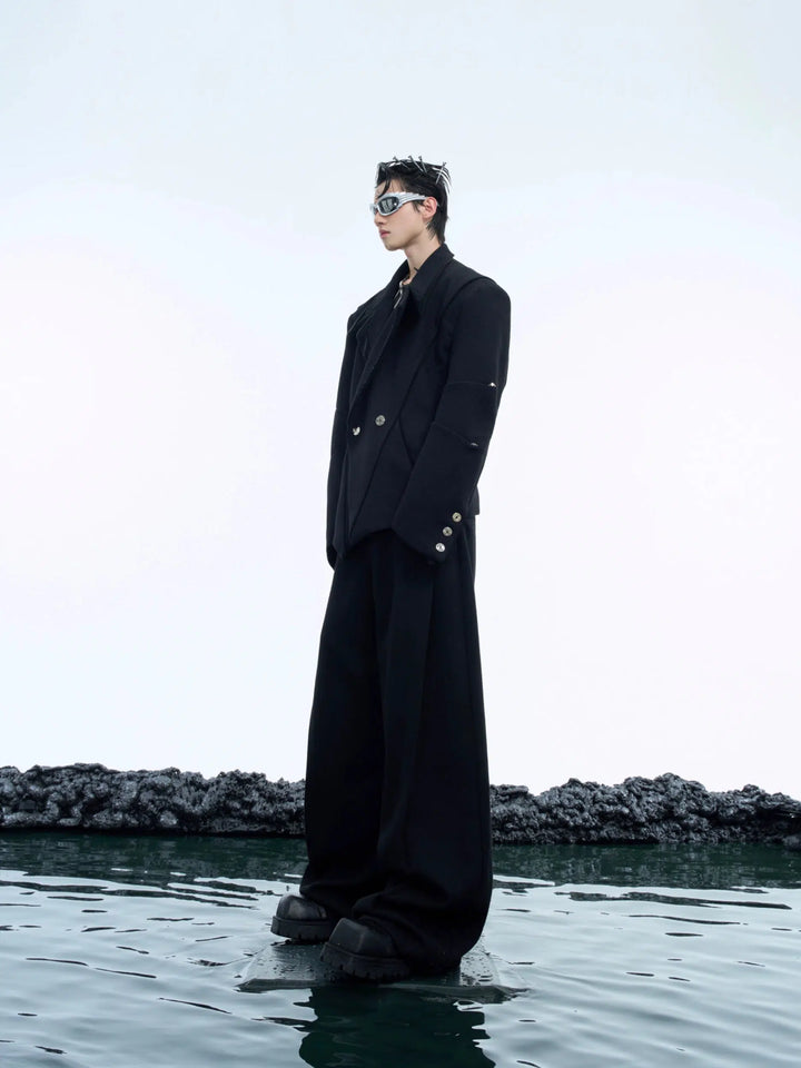 Metal Buttons Irregular Design Suit Set