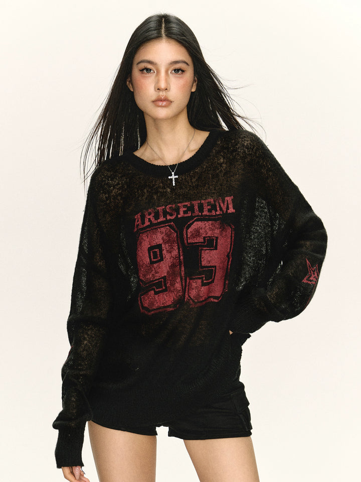 Retro Knit Graphic Number Sweater Pullover