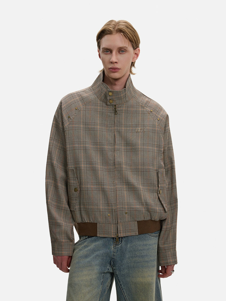 Veste courte à col montant en pied-de-poule 