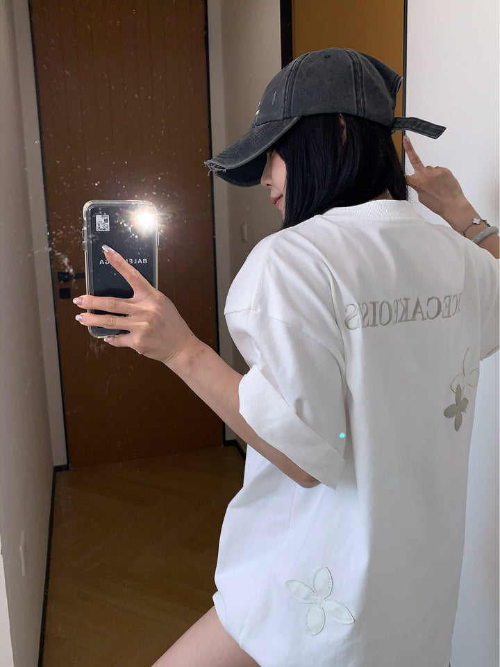 Embroidered Zipper Short Sleeve T-shirt