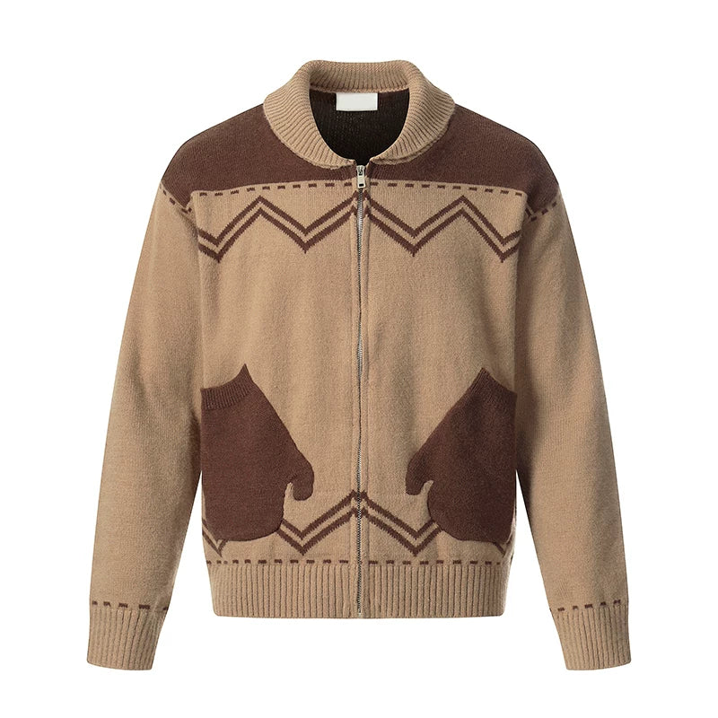 Strikket cardigan genser med krage 