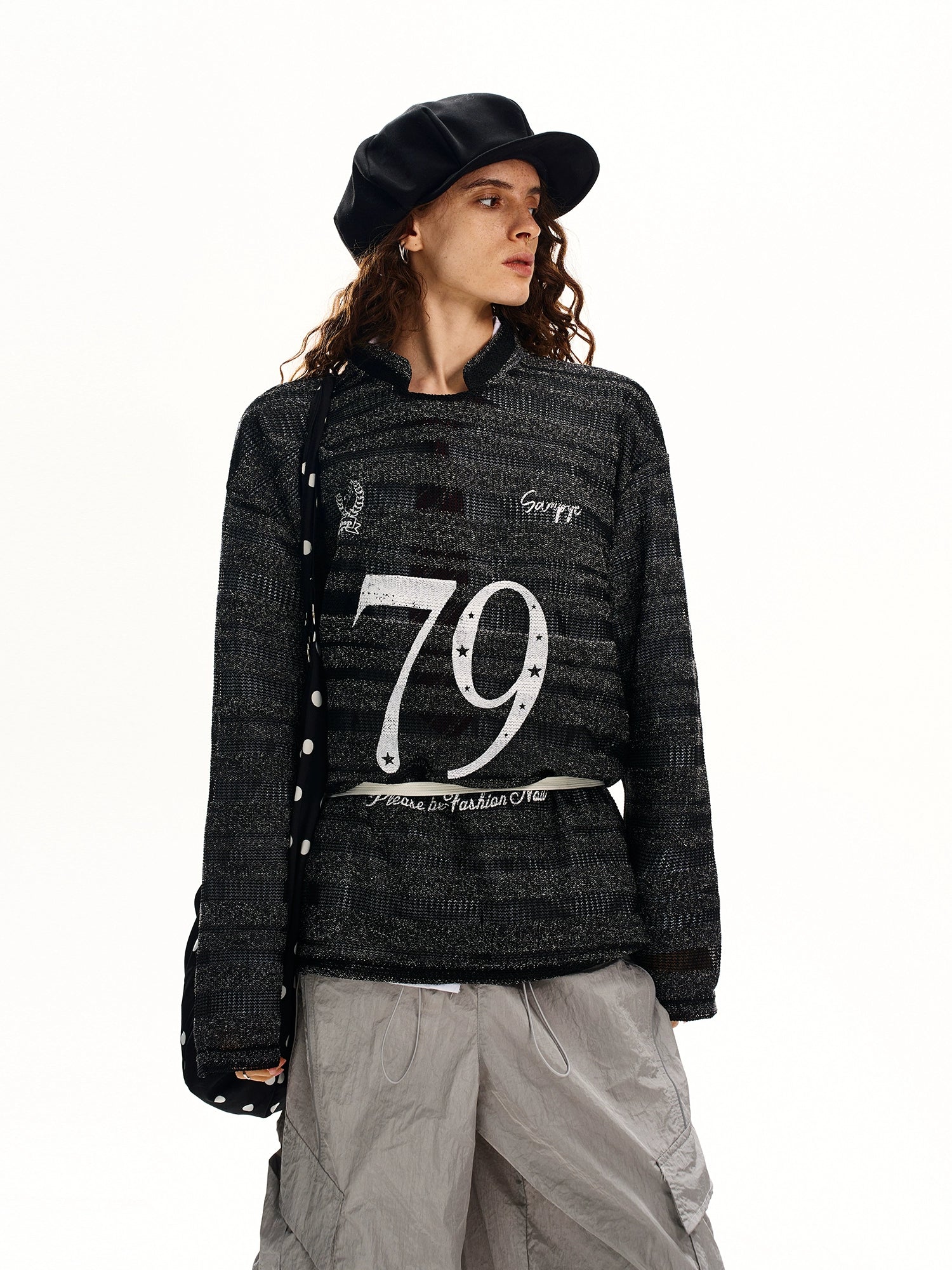 レトロストライプニットプルオーバーセーター 