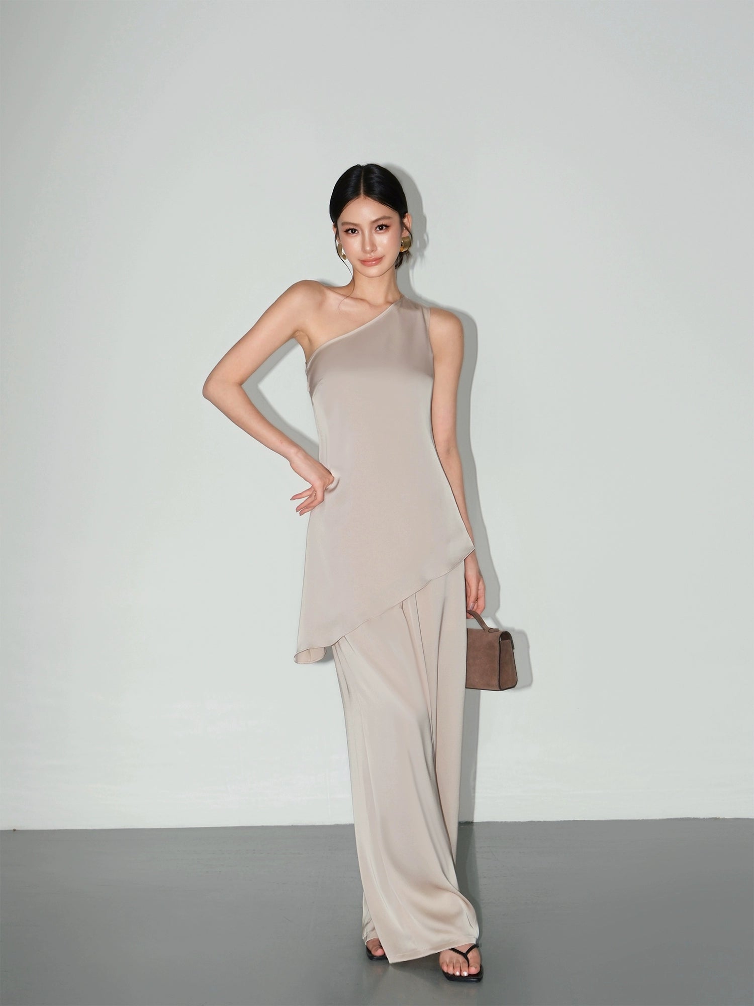 Satin One-Shoulder Camisole and Pants
