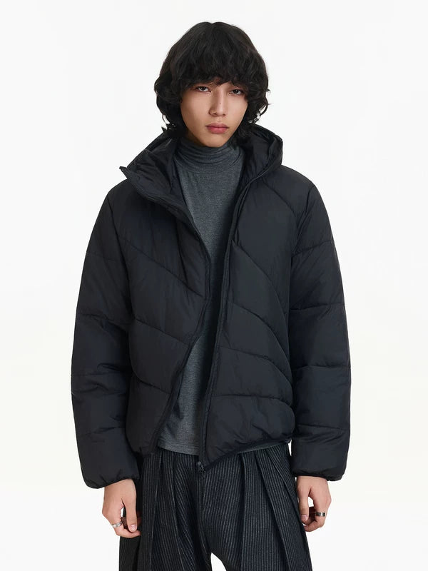 Diagonal dragkedja vadderad vinterjacka 