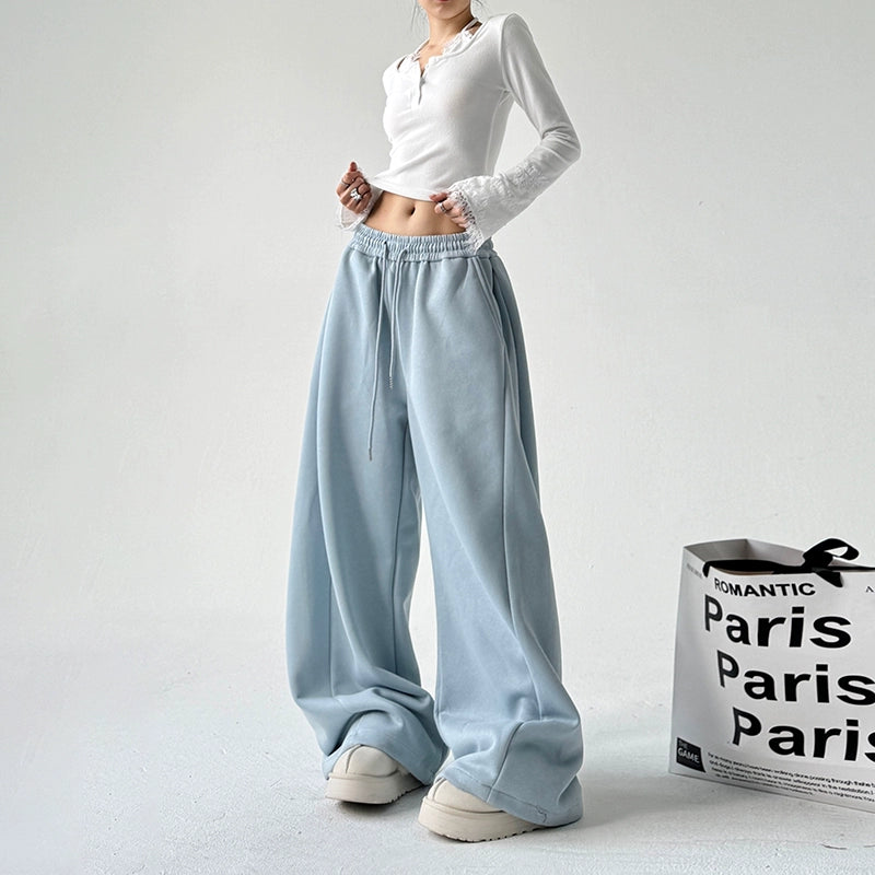 Wide Leg Elastic Waist Casual Pants