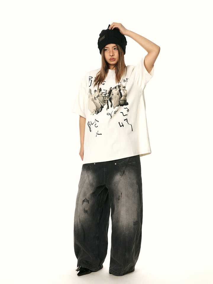 Retro Character Print Loose T-shirt