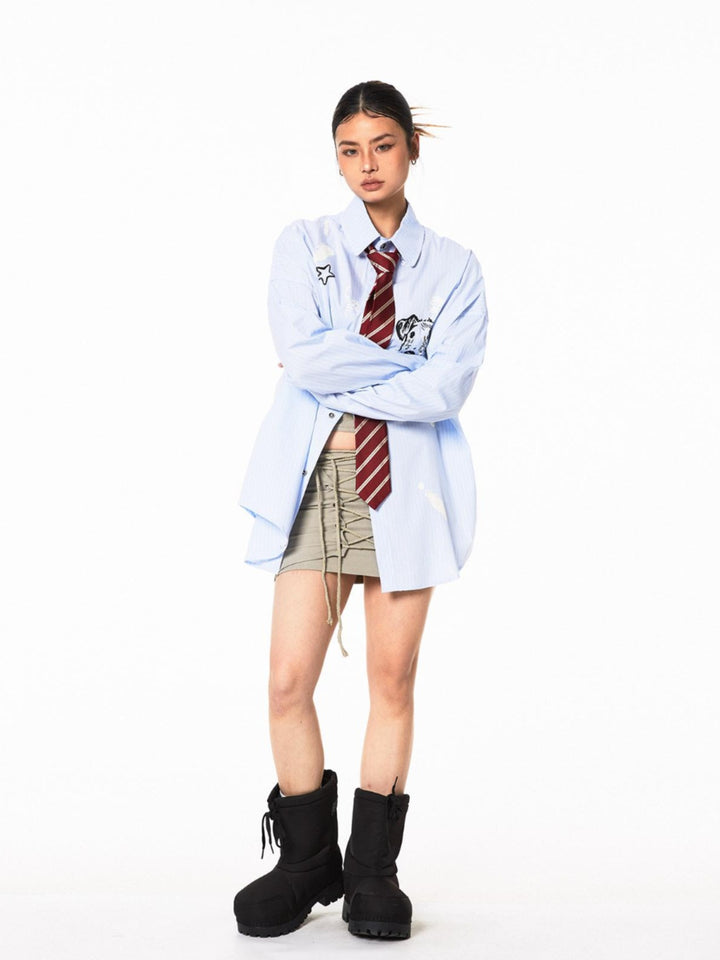 Graffiti Stripe Long-Sleeve Shirt Jacket