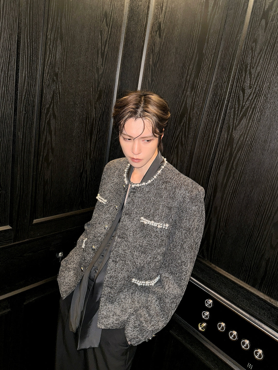 Embroidered Pearl Round Neck Jacket