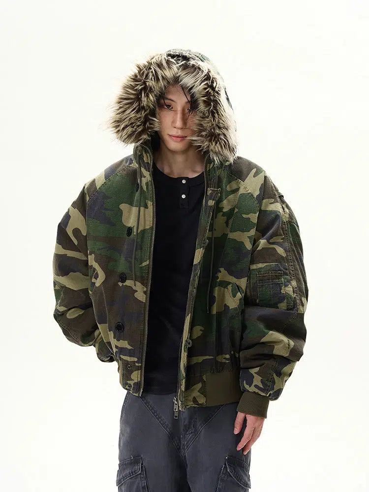 Fur Hood Camouflage Pilot Jacket The Korean Fashion