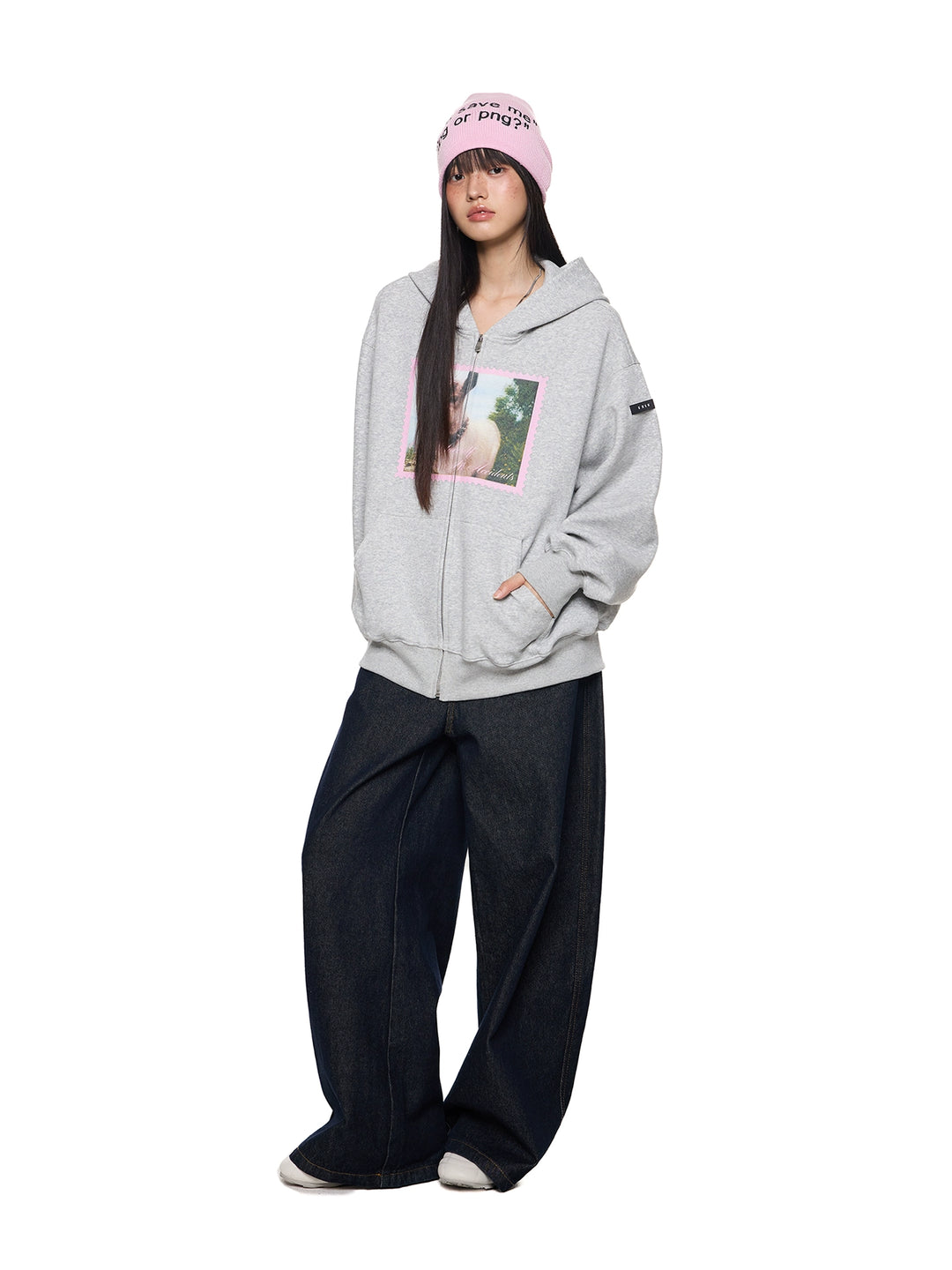 Lammtryck Löst Dragkedja Hoodie 