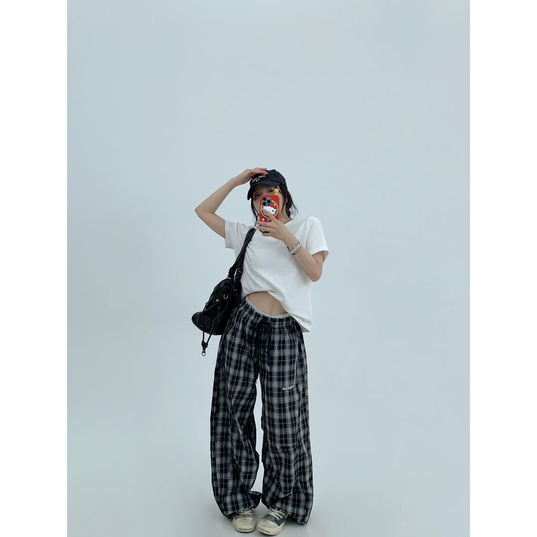 Plaid Loose Wide-Leg Casual Pants