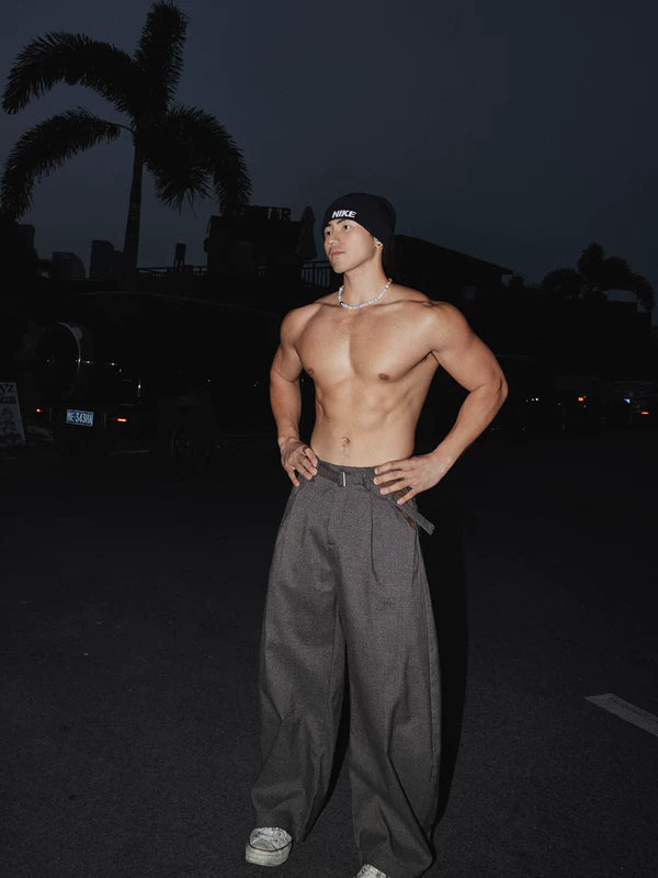 Pantalons cargo à carreaux déstructurés à jambes larges 