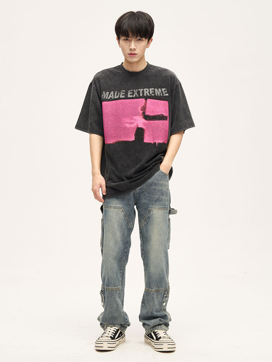 レトログラフィックショートスリーブストリートウェアTシャツ 