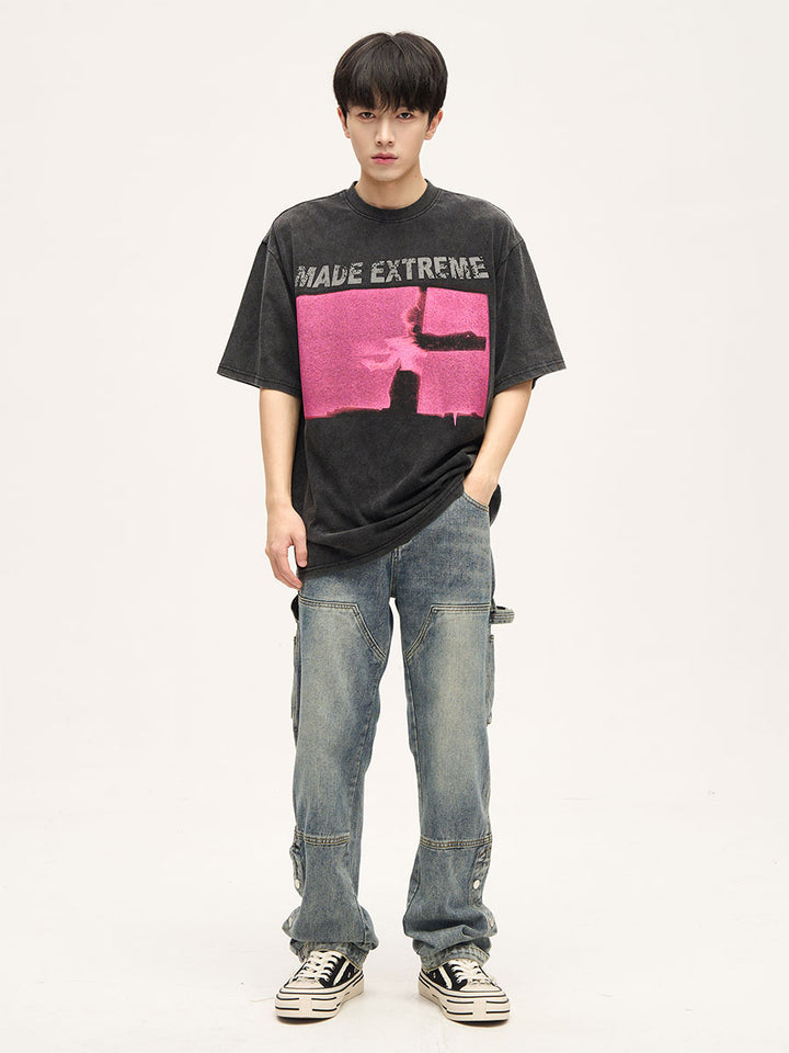 レトログラフィックショートスリーブストリートウェアTシャツ 