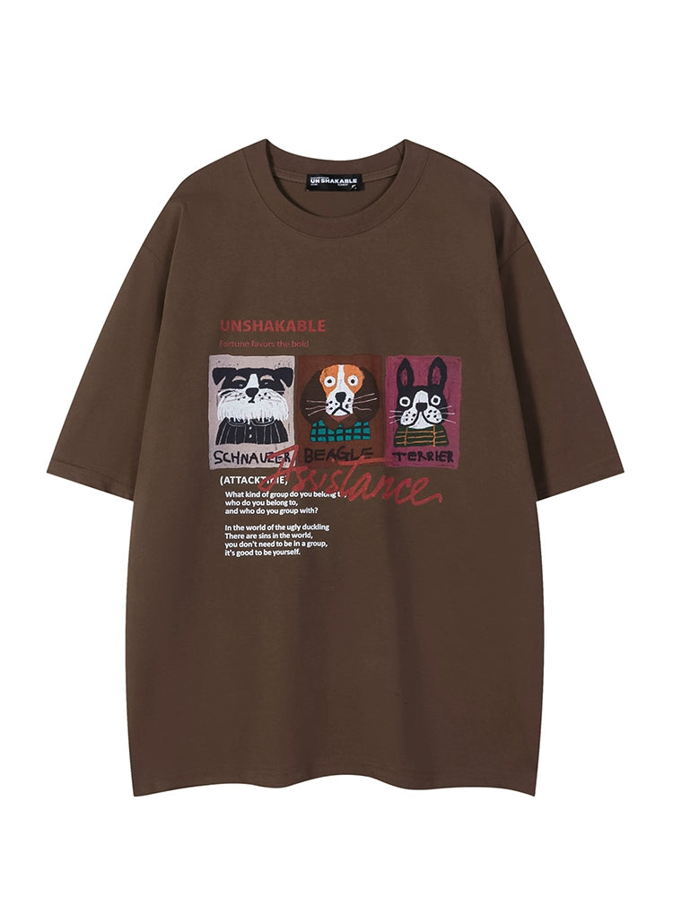 T-shirt a manica corta con stampa di cucciolo dei cartoni animati 