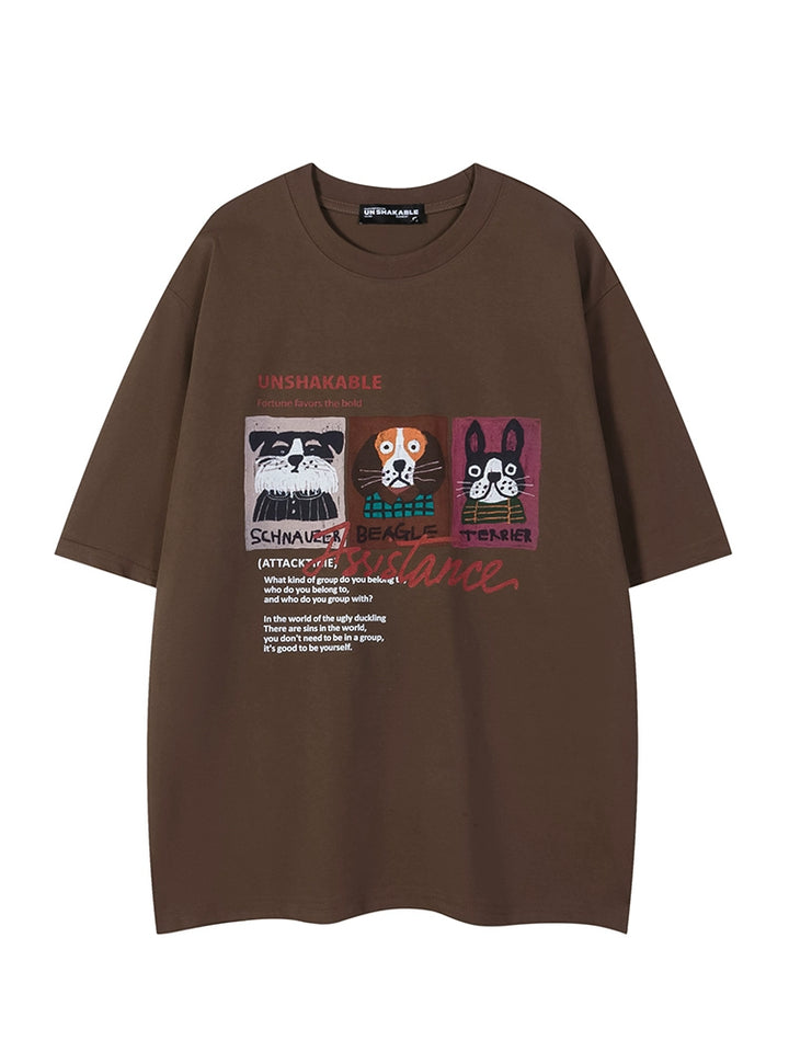 T-shirt a manica corta con stampa di cucciolo dei cartoni animati 