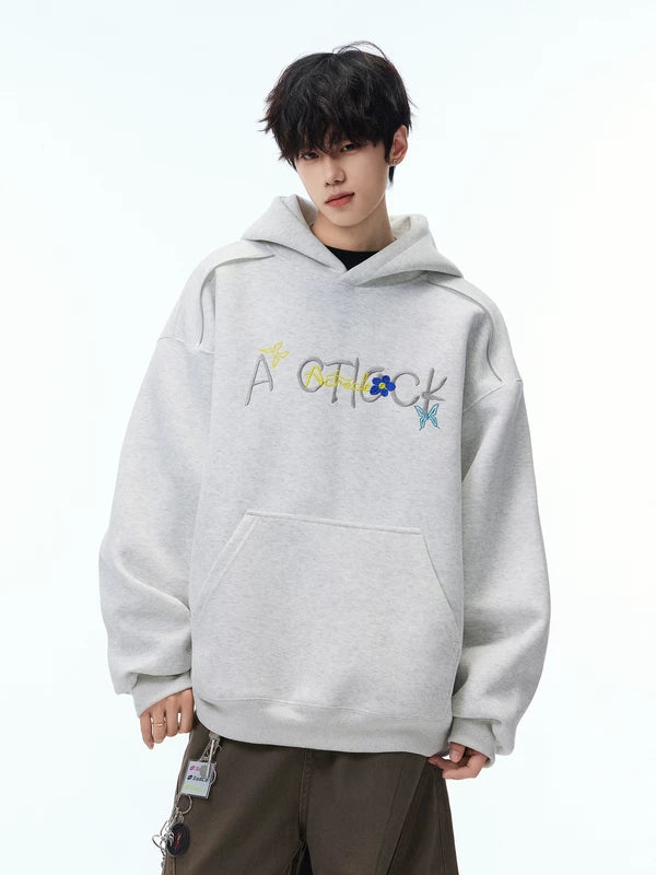 Letter Embroidered Oversized Fleece Hoodie