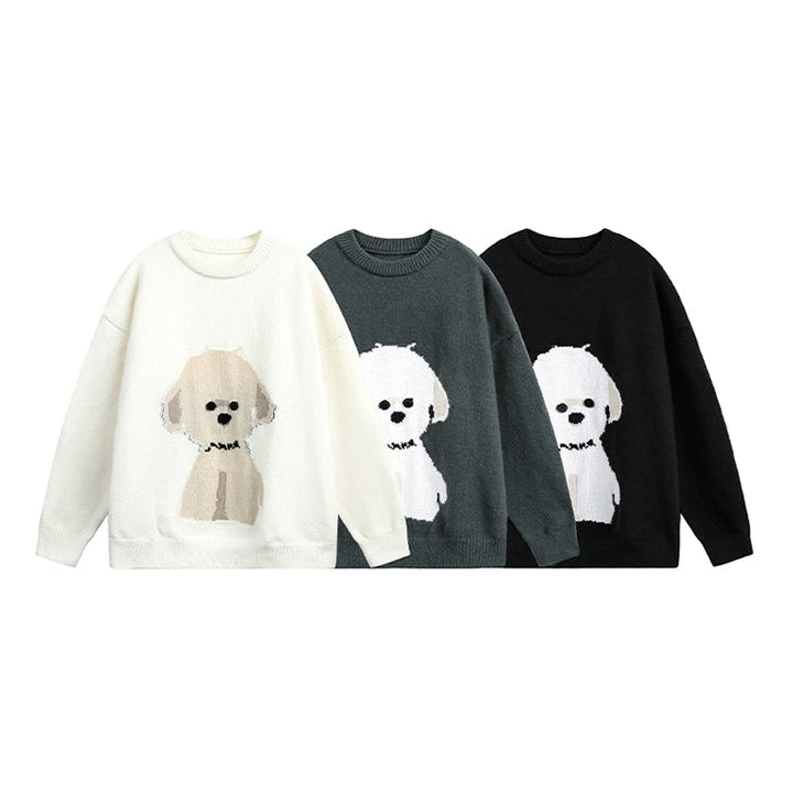 Hvalp Jacquard Strik Sweater Løs Pasform 