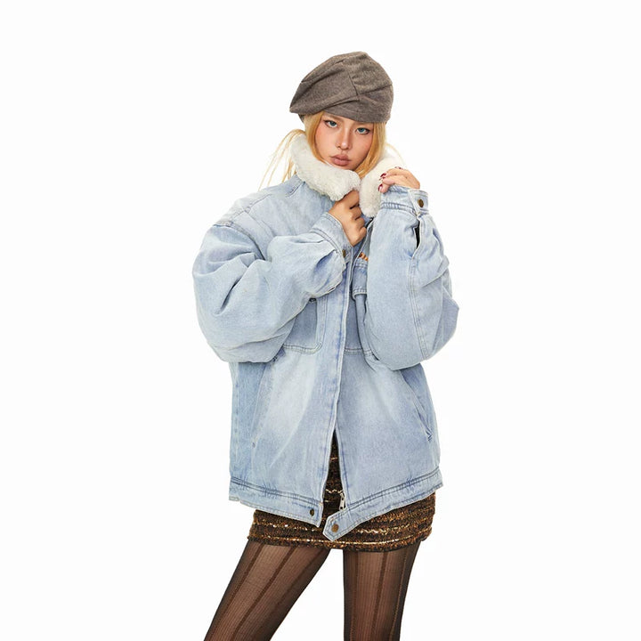 Embroidered Lambswool Patchwork Denim Jacket