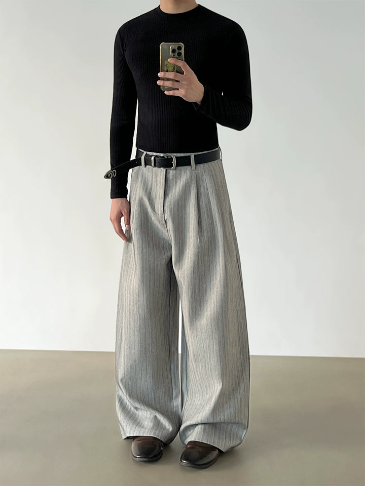 Pinstripe Wide Leg Casual Pants