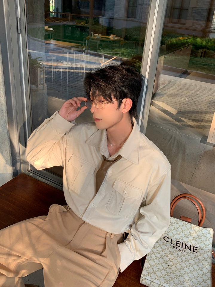 Suede Self-Tie Long Sleeve Shirt