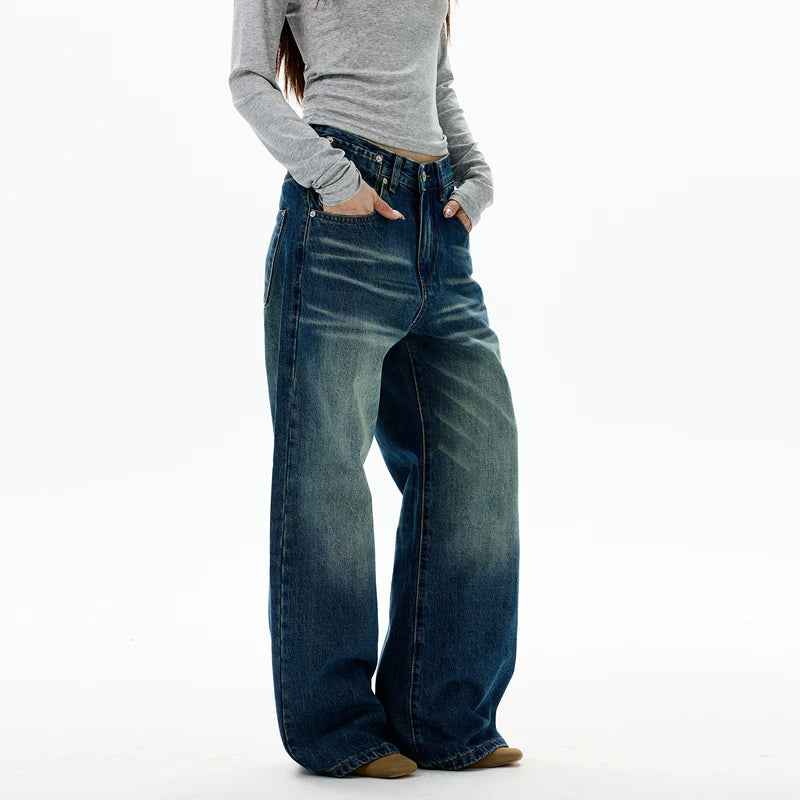 레트로 와이드 레그 청바지 팬츠 