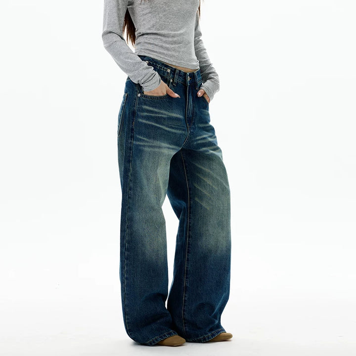 레트로 와이드 레그 청바지 팬츠 