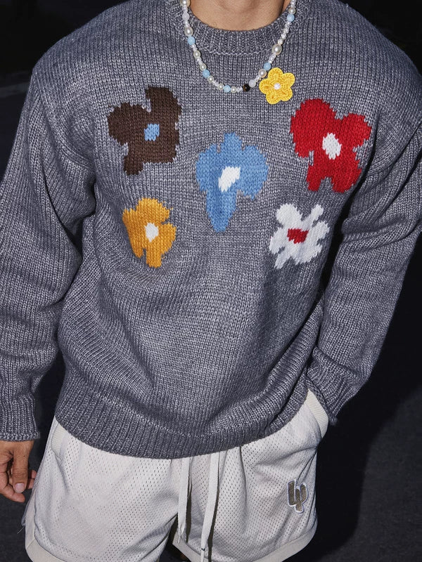 Pull en laine tricoté à motif floral 