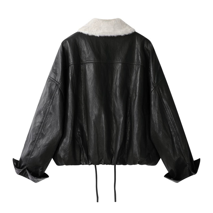 Fur Collar Fleece-Lined Leather Jacket