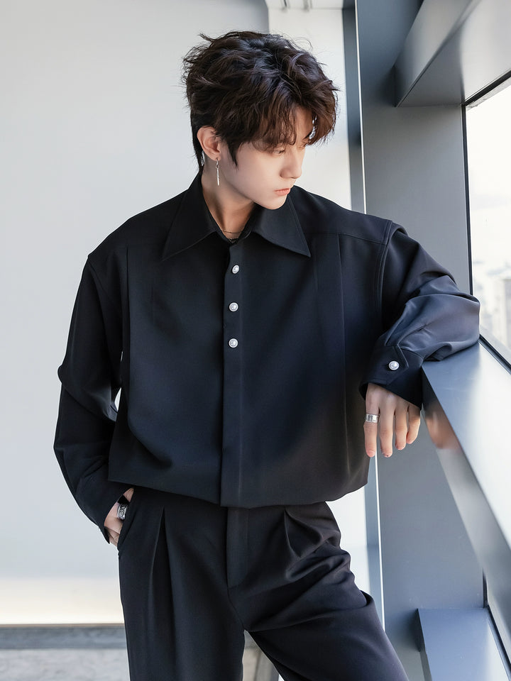 Camicia a maniche lunghe con bottone a perla 