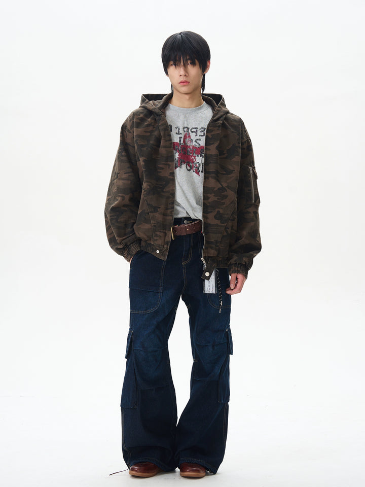 Chaqueta de trabajo con capucha de camuflaje retro 