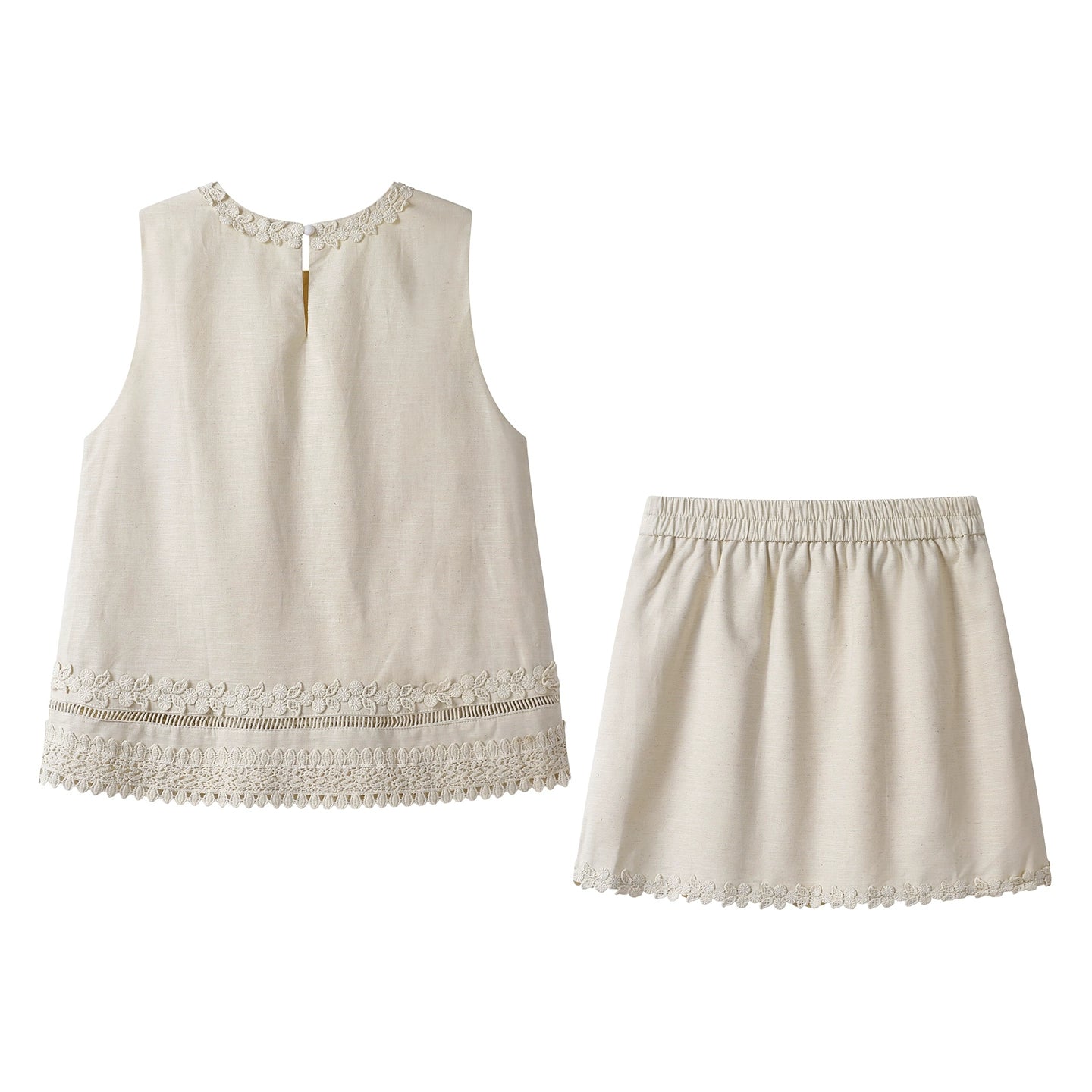 Conjunto de Top e Saia de Renda com Decote Redondo 