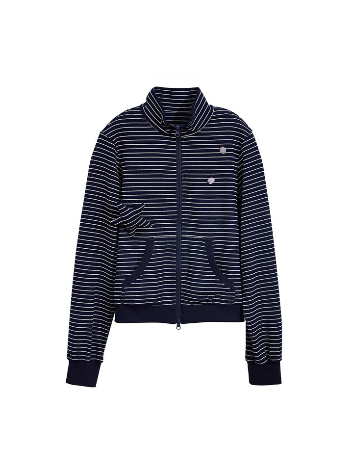Slim Fit Stand Collar Striped Jacket