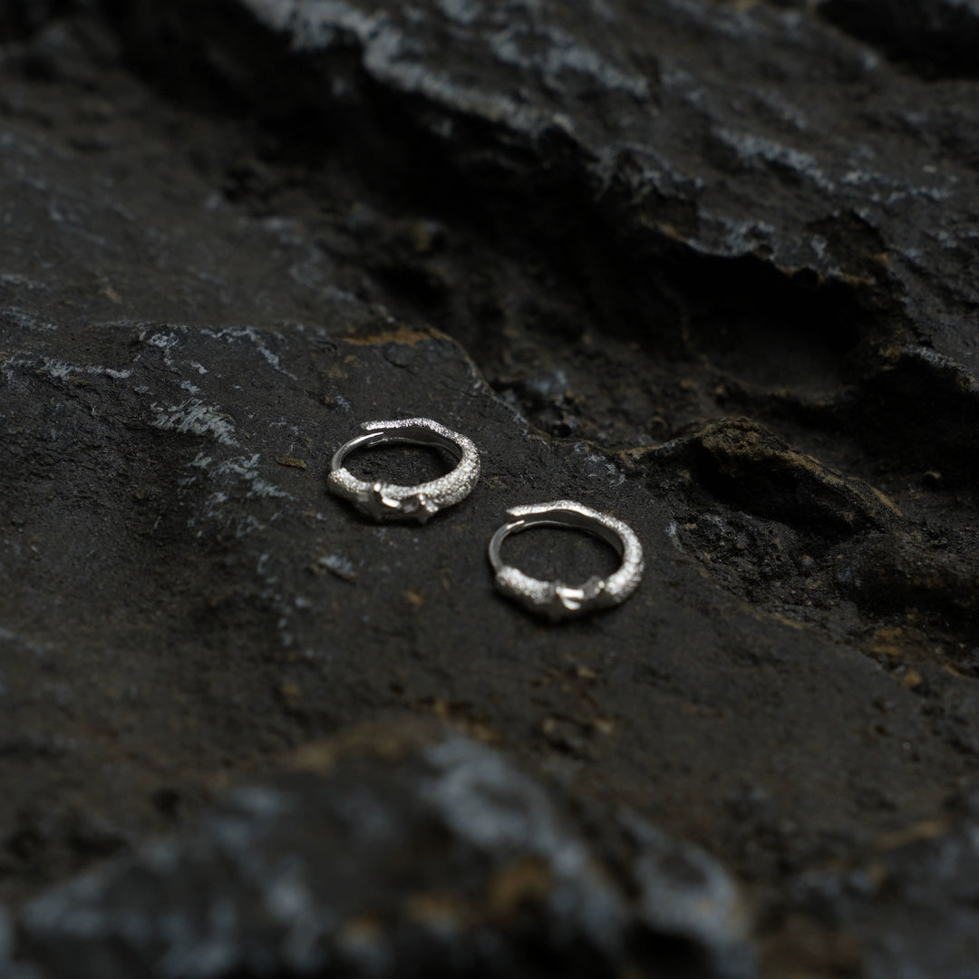 Sterling Silver Star Texture Hoop Earrings