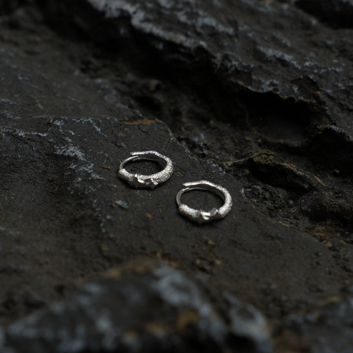 Sterling Silver Star Texture Hoop Earrings