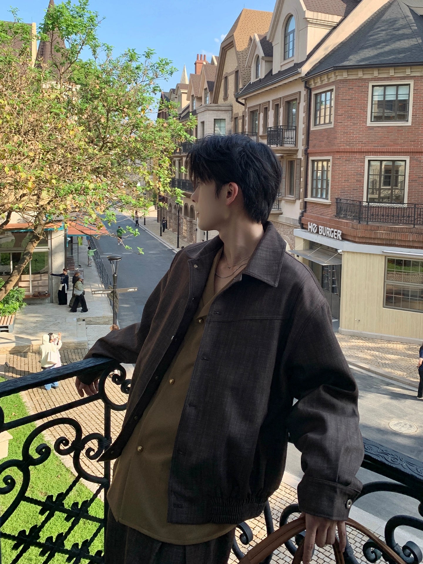 Button-down Jacket and Straight-leg Pants