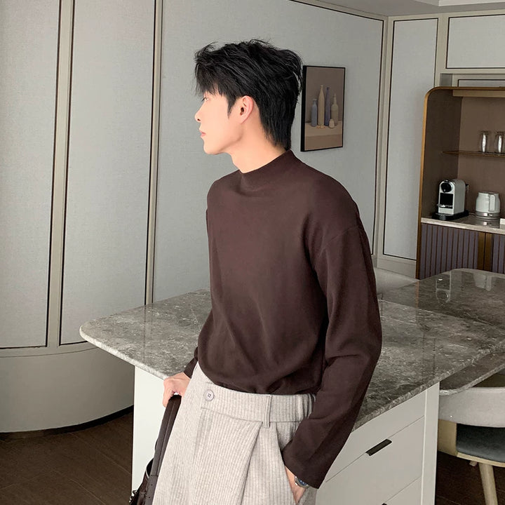 Pulôver de Manga Longa Oversized de Veludo com Gola Alta 