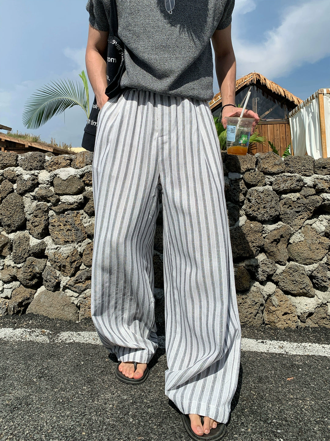 Striped Loose Fit Elastic Waist Pants