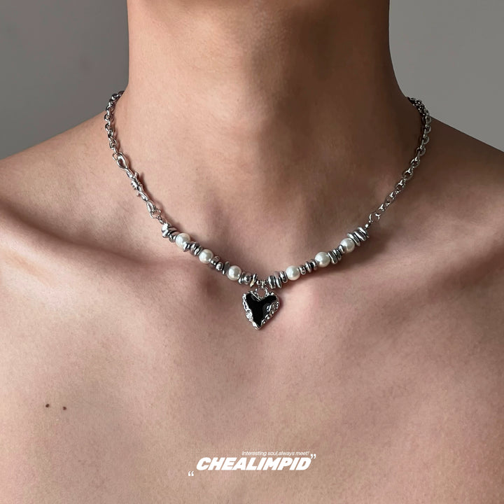 Irregular Titanium Steel Pearl Cross Necklace