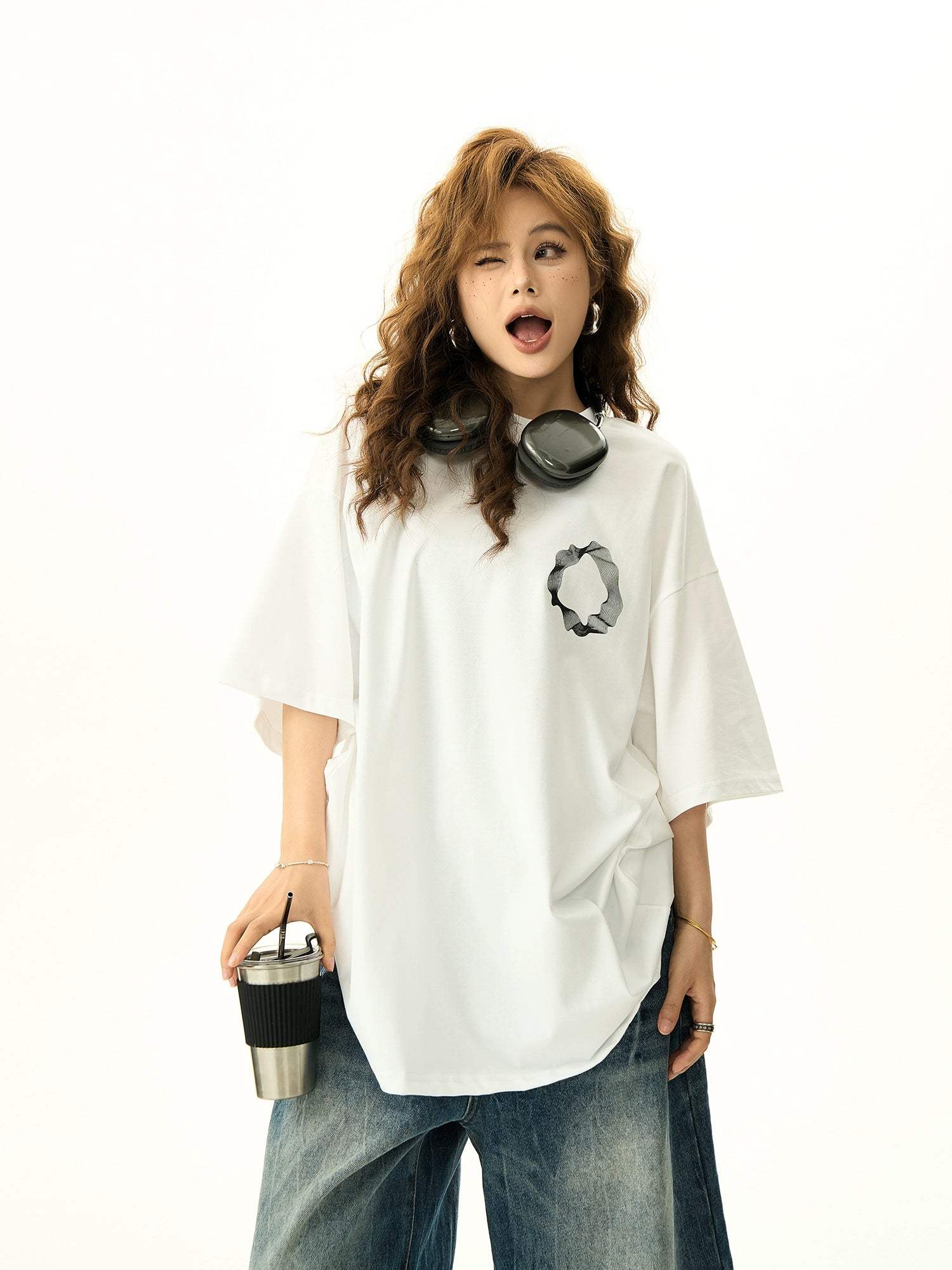 Geometrisches Druck Lockere Passform Kurzarm T-Shirt 