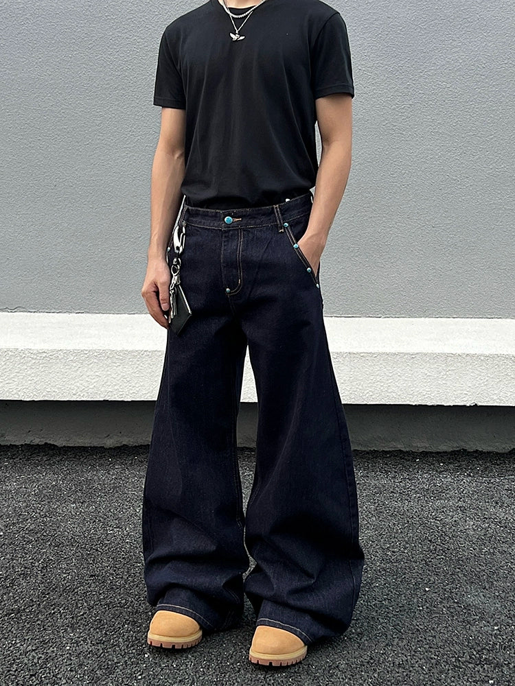 レトロルーズワイドレッグデニムパンツ 