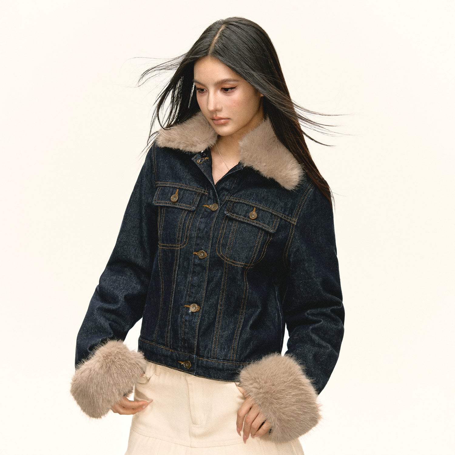 Faux Fur Trim Denim Jacket
