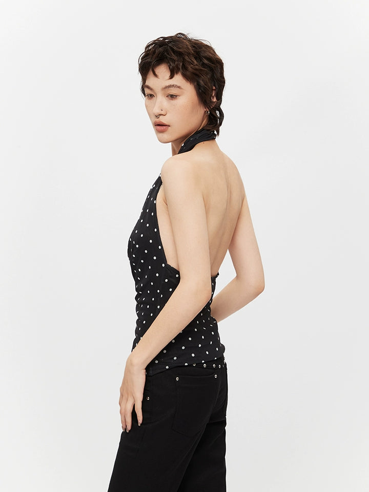 Polka Dot Halter Neck Backless Tank
