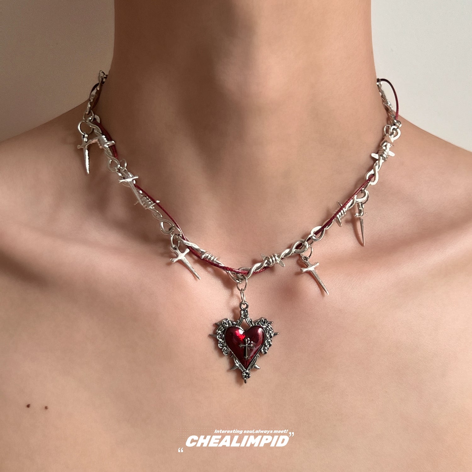 Cross Heart Pendant Chain Necklace